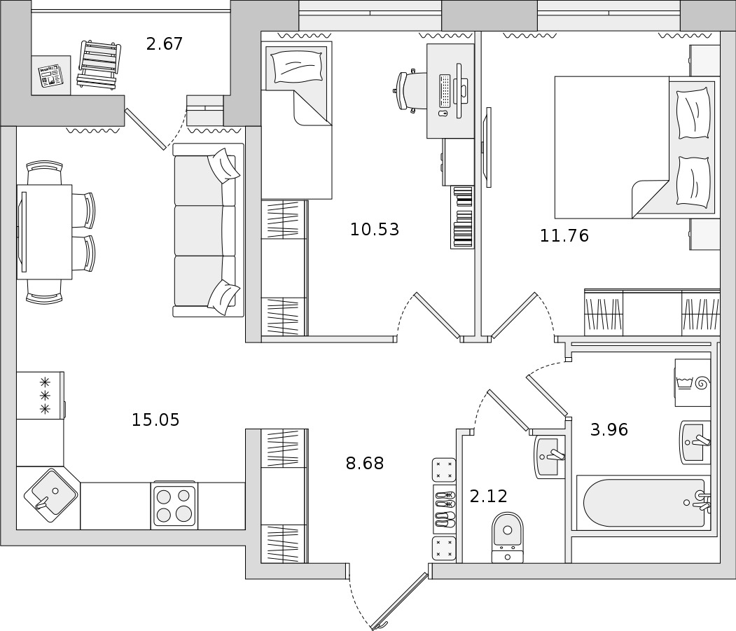 2-комнатная квартира 52.1 м², 17/17 эт., ЖК «Мурино Space»